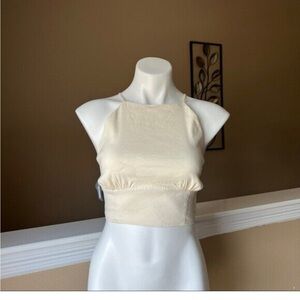 ZARA Cream Linen Blend Strappy Top